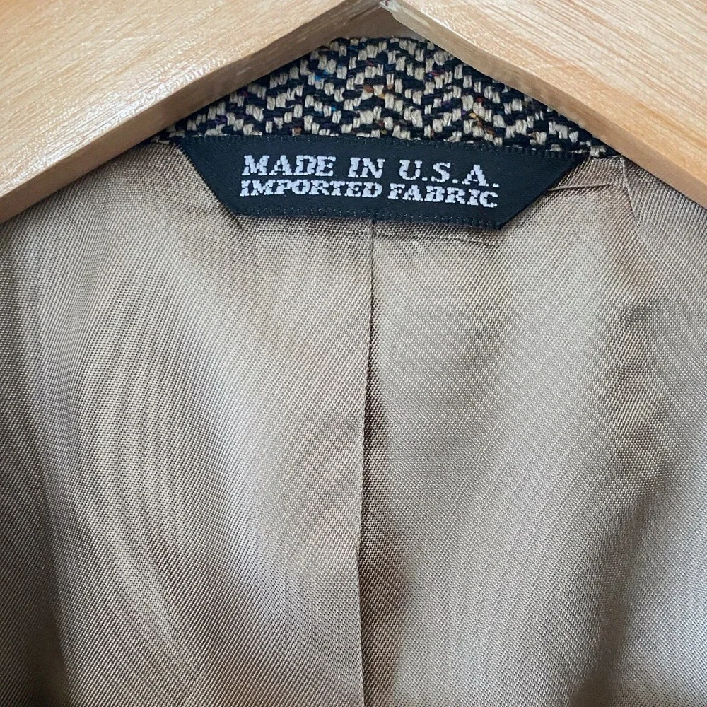 VINTAGE‎ Union Made Polo University Club Black/Tan Herringbone Tweed Blazer 42
